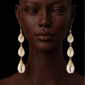 Elegant Cowrie And Brass  Dangle Earrings